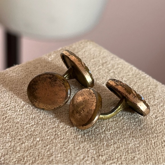 Antique Victorian Rolled Rose Gold Art deco double Opal Heart Cuff links - Picture 14 of 16